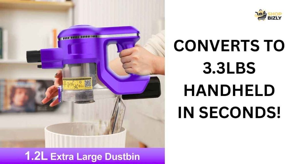 Converting a lightweight stick vacuum to handheld mode for easy cleaning of stair treads and corners.