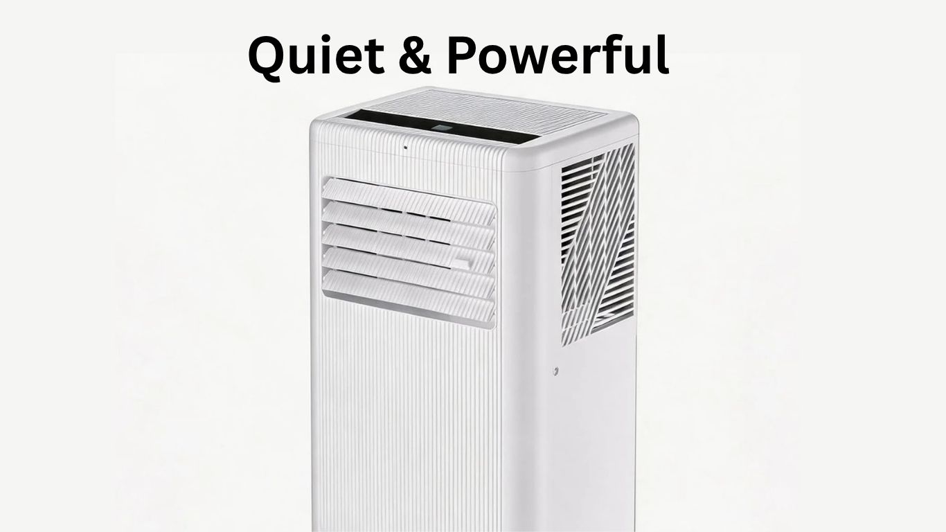 Midea 10,000 BTU Portable Air Conditioner with 3-in-1 cooling, dehumidifier, fan functions, remote control, sleep mode, and window installation kit for bedrooms and offices.