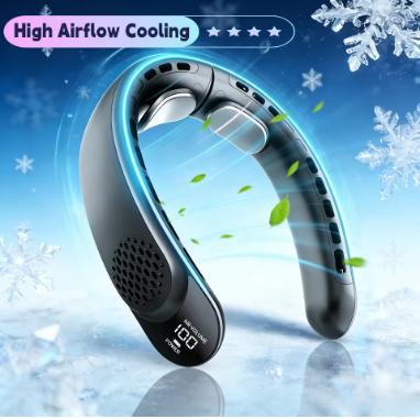 Portable Neck Fan with 4 Turbo Air Outlets and 360 Degree Cooling