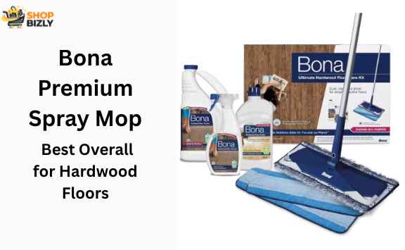 Bona Premium Spray Mop cleaning sealed hardwood floors in a modern living room
