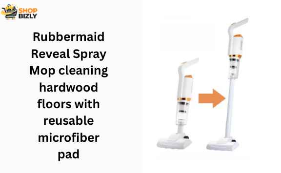 Rubbermaid Reveal Spray Mop cleaning hardwood floors with reusable microfiber pad