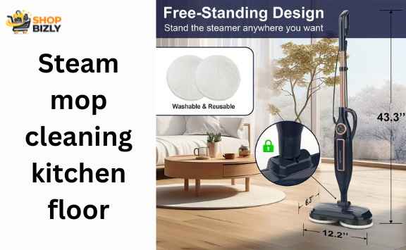 Steam mop cleaning kitchen floor