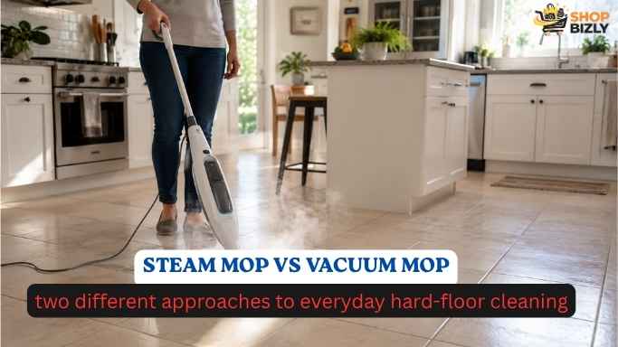 Steam mop cleaning ceramic tile floor
