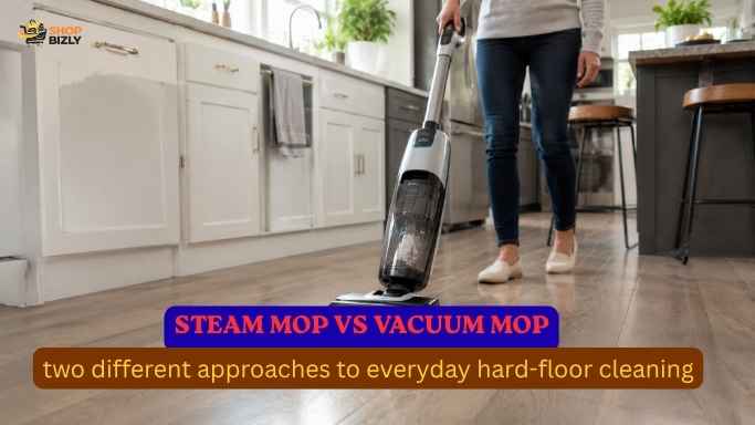 Steam mop cleaning ceramic tile floor