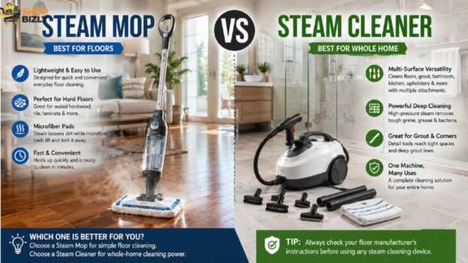 Steam mop vs steam cleaner comparison for floor and whole-home cleaning