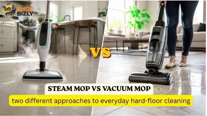 Steam mop vs vacuum mop cleaning a hard floor side by side