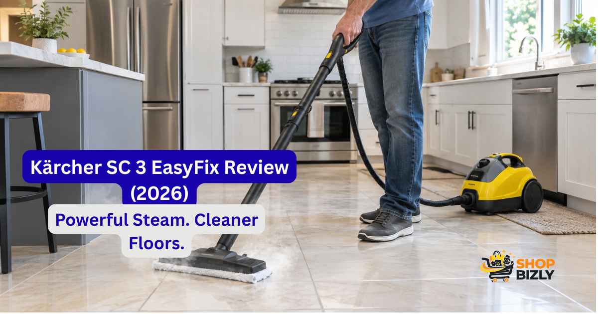 Kärcher SC 3 EasyFix steam cleaner cleaning a ceramic tile kitchen floor