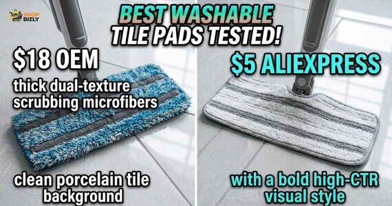 Comparative display of high-density microfiber washable steam mop pads on clean porcelain tile floor.